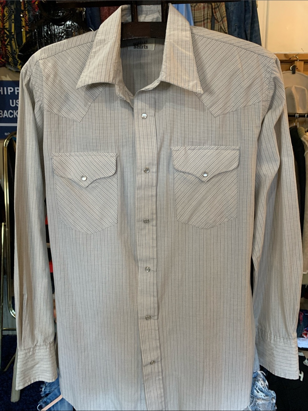Men's Western Snap-Front Long Sleeve Shirt - Light Gray Plaid